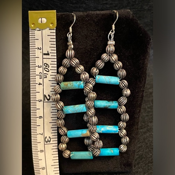AUTHENTIC STERLING SILVER TURQUOISE PEARL EARRINGS - Picture 7 of 8